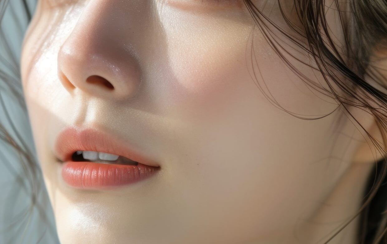 Close up Asian model with a beautiful face. Cosmetology, beauty, skincare concept.